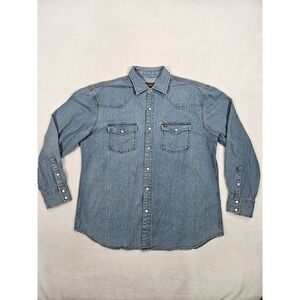 Territory Ahead Shirt Western Denim Blue Pearl Snap Cowboy Embroidered Mens Sz L